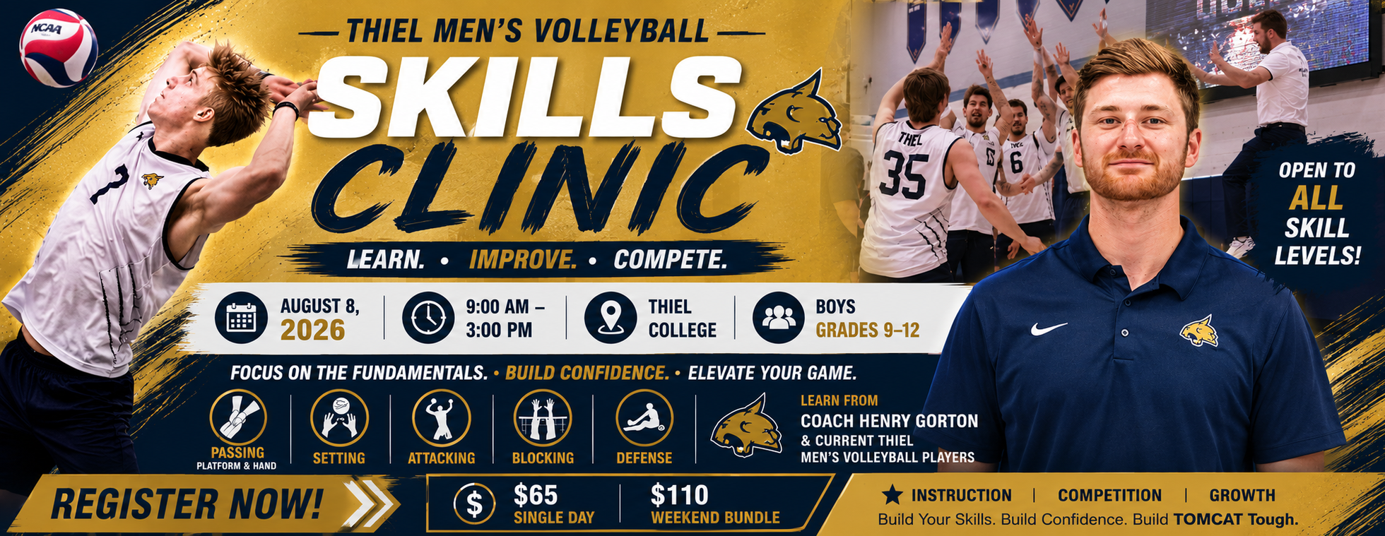 Men’s Volleyball Skills Clinic Hosted by Thiel College Men’s Volleyball